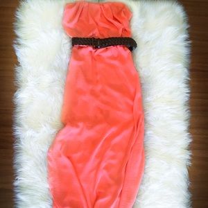 Strapless Coral Maxi Dress ✨